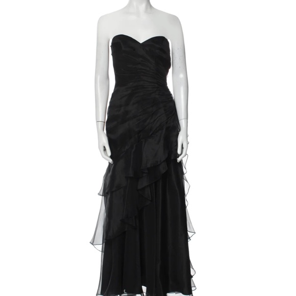 Strapless Dress Evening Gown Black Maxi Dress / Ruffle - Picture 2 of 14